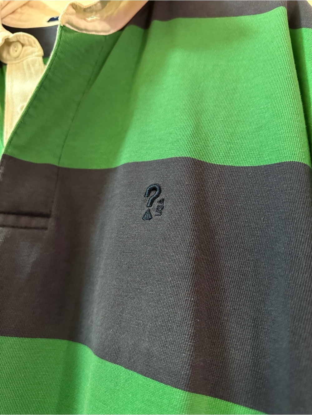 Vintage Y2K GUESS Jeans Rugby Shirt Green Blue Striped Oversized Long Sleeve - Picture 4 of 6